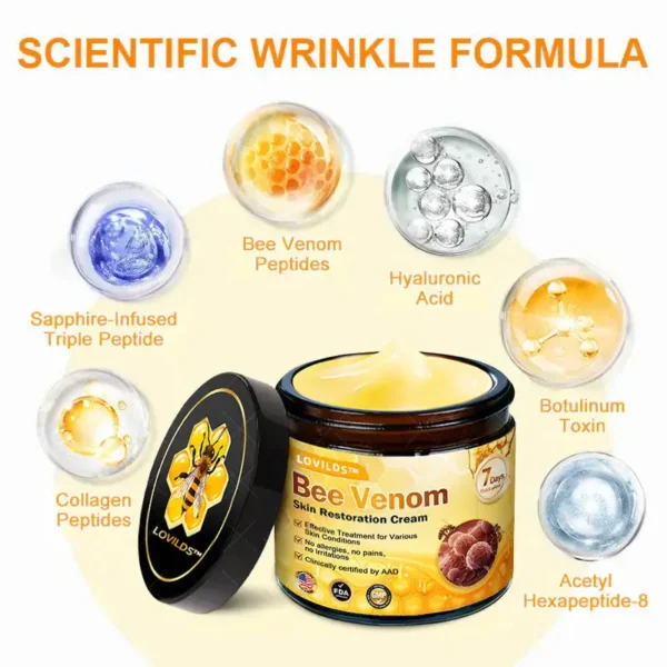 LOVILDS™ 𝘽𝙀𝙀 𝙑𝙀𝙉𝙊𝙈 𝑺𝒌𝒊𝒏 𝑹𝒆𝒔𝒕𝒐𝒓𝒂𝒕𝒊𝒐𝒏 𝑪𝒓𝒆𝒂𝒎 –🐝 Anti-aging,Hydrating, Skin Repair, Even Tone, Acne and Dark Spot Treatment, Wart and Mole Removal, Psoriasis Relief