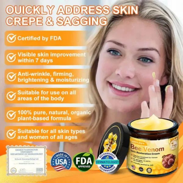 LOVILDS™ 𝘽𝙀𝙀 𝙑𝙀𝙉𝙊𝙈 𝑺𝒌𝒊𝒏 𝑹𝒆𝒔𝒕𝒐𝒓𝒂𝒕𝒊𝒐𝒏 𝑪𝒓𝒆𝒂𝒎 –🐝 Anti-aging,Hydrating, Skin Repair, Even Tone, Acne and Dark Spot Treatment, Wart and Mole Removal, Psoriasis Relief