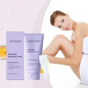 LOVILDS Body Hair Removal Cream - Gentle Formula for Sensitive Skin - Safe Up to 7 Days - Includes Spatula for Touch-Free Application