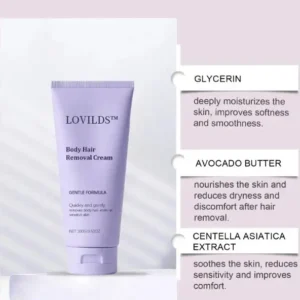 LOVILDS Body Hair Removal Cream - Gentle Formula for Sensitive Skin - Safe Up to 7 Days - Includes Spatula for Touch-Free Application
