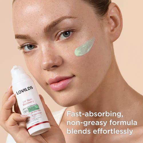 LOVILDS UV Skin Recovery Red Color Correcting Green Tint Broad Spectrum SPF 50 - Image 5
