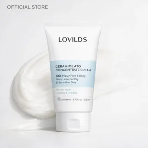 LOVILDS Ceramide Ato Concentrate Cream for Dry & Sensitive Skin | 100-Hour Hydration Face & Body Moisturizer | Helps Repair Moisture Barrier | Gentle for Babies & Adults | Vegan, 6.76 fl oz