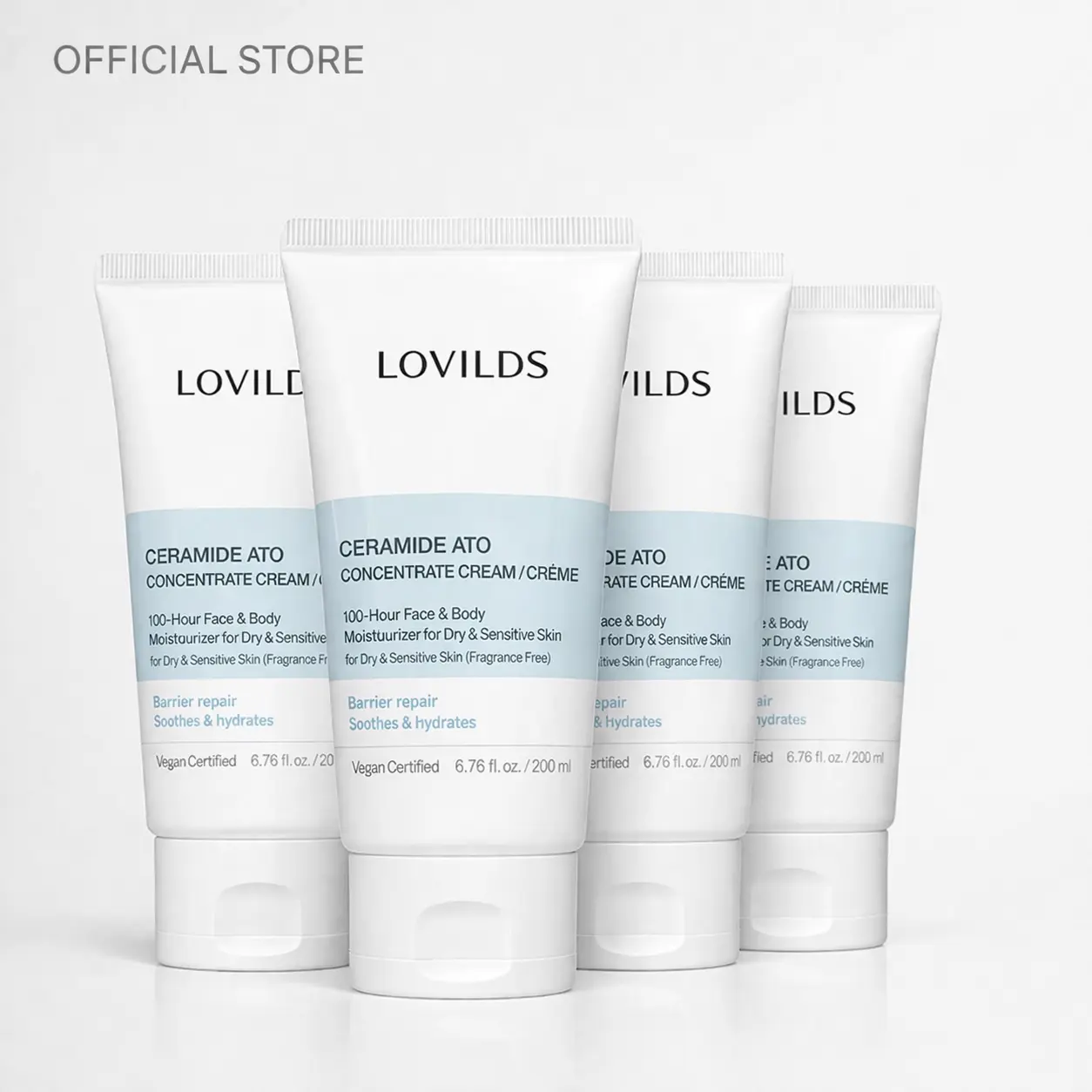 LOVILDS Ceramide Ato Concentrate Cream for Dry & Sensitive Skin | 100-Hour Hydration Face & Body Moisturizer | Helps Repair Moisture Barrier | Gentle for Babies & Adults | Vegan, 6.76 fl oz
