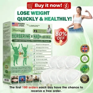 LOVILDS™ Moringa · Berberine × NAD+ 𝟏𝟎-𝐢𝐧-𝟏 𝐀𝐝𝐯𝐚𝐧𝐜𝐞𝐝 𝐍𝐚𝐧𝐨 𝐌𝐢𝐜𝐫𝐨𝐧𝐞𝐞𝐝𝐥𝐞 𝐏𝐚𝐭𝐜𝐡 — 𝐎𝐧𝐜𝐞 𝐃𝐚𝐢𝐥𝐲, 𝐕𝐢𝐬𝐢𝐛𝐥𝐞 𝐑𝐞𝐬𝐮𝐥𝐭𝐬 𝐢𝐧 𝟕 𝐃𝐚𝐲𝐬