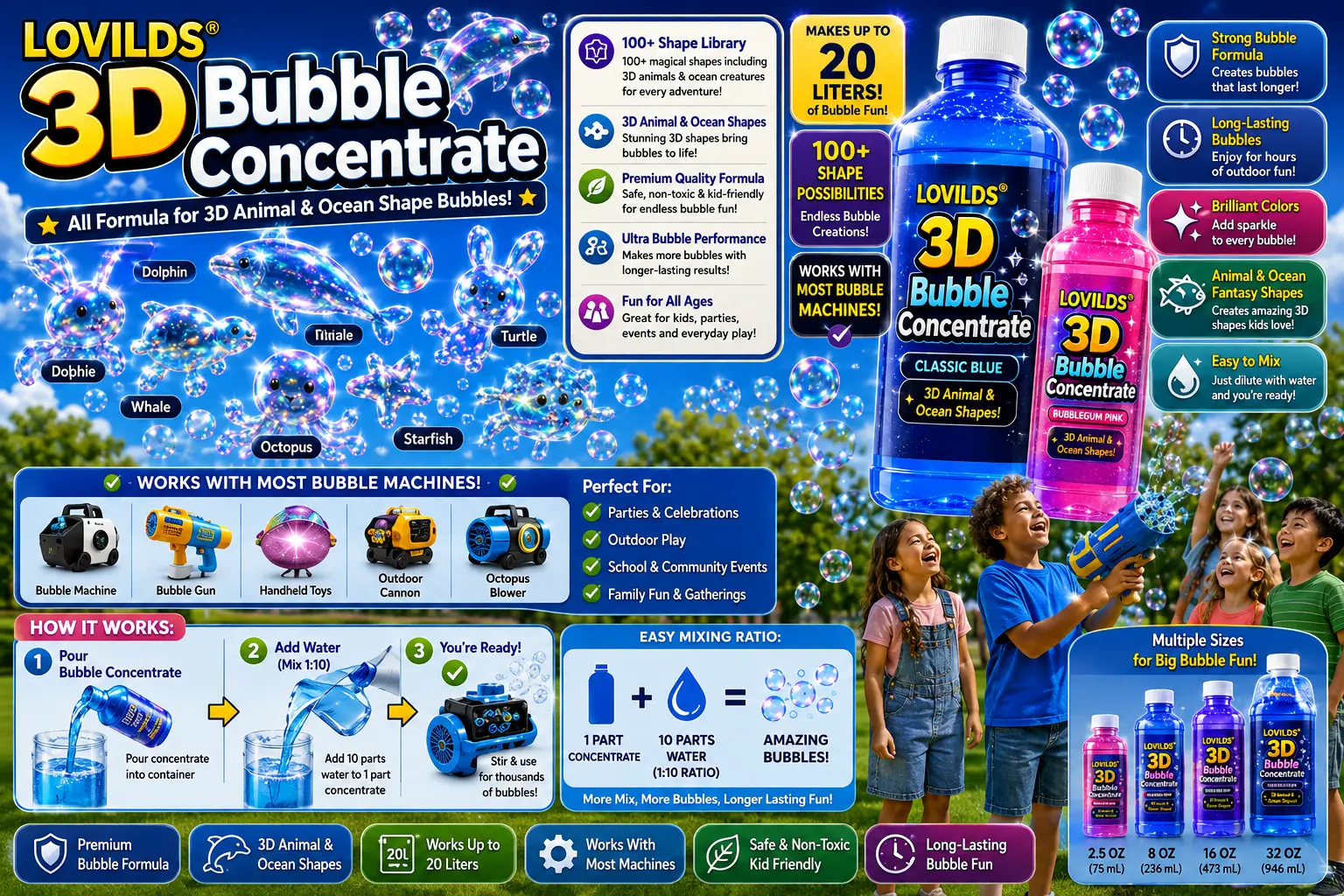 LOVILDS 3D Bubble Concentrate Animal &Ocean Fantasy Theme